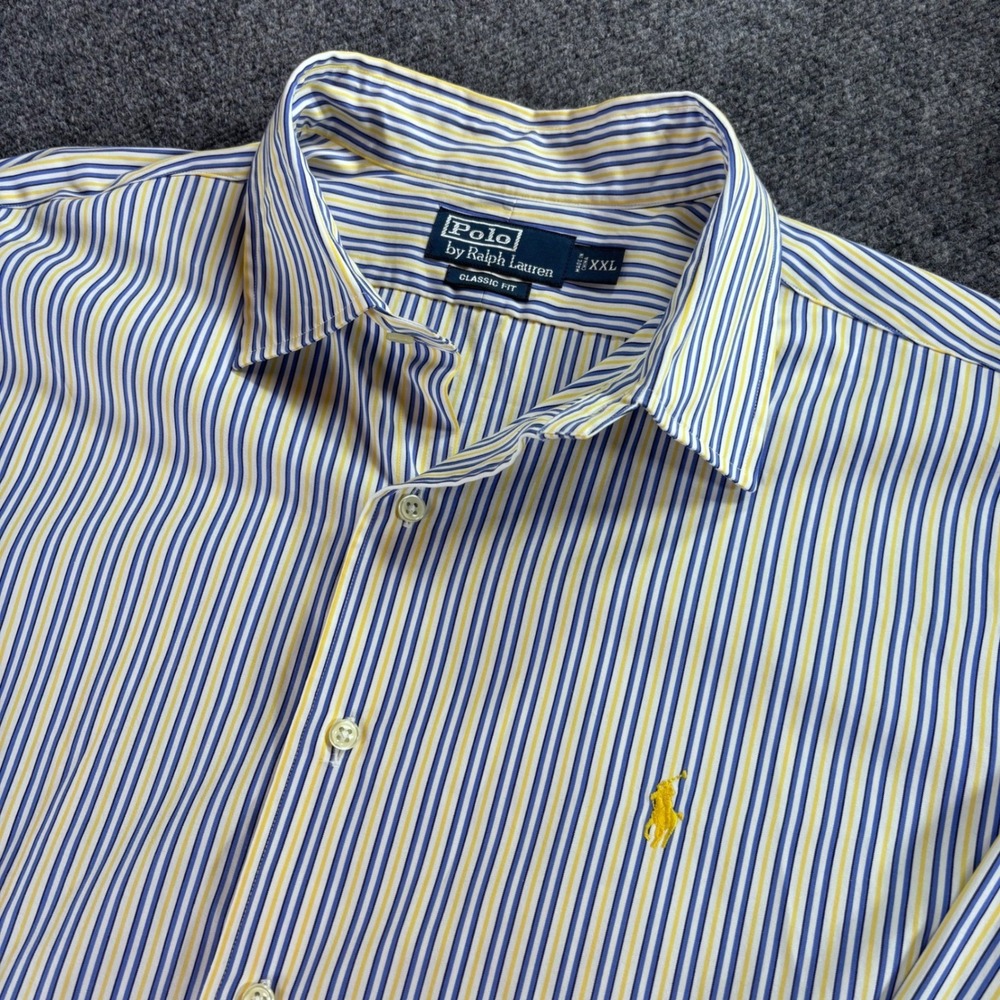 Polo‎ Ralph Lauren Button Down Men XXL Blue Yellow Striped Classic Fit Cotton